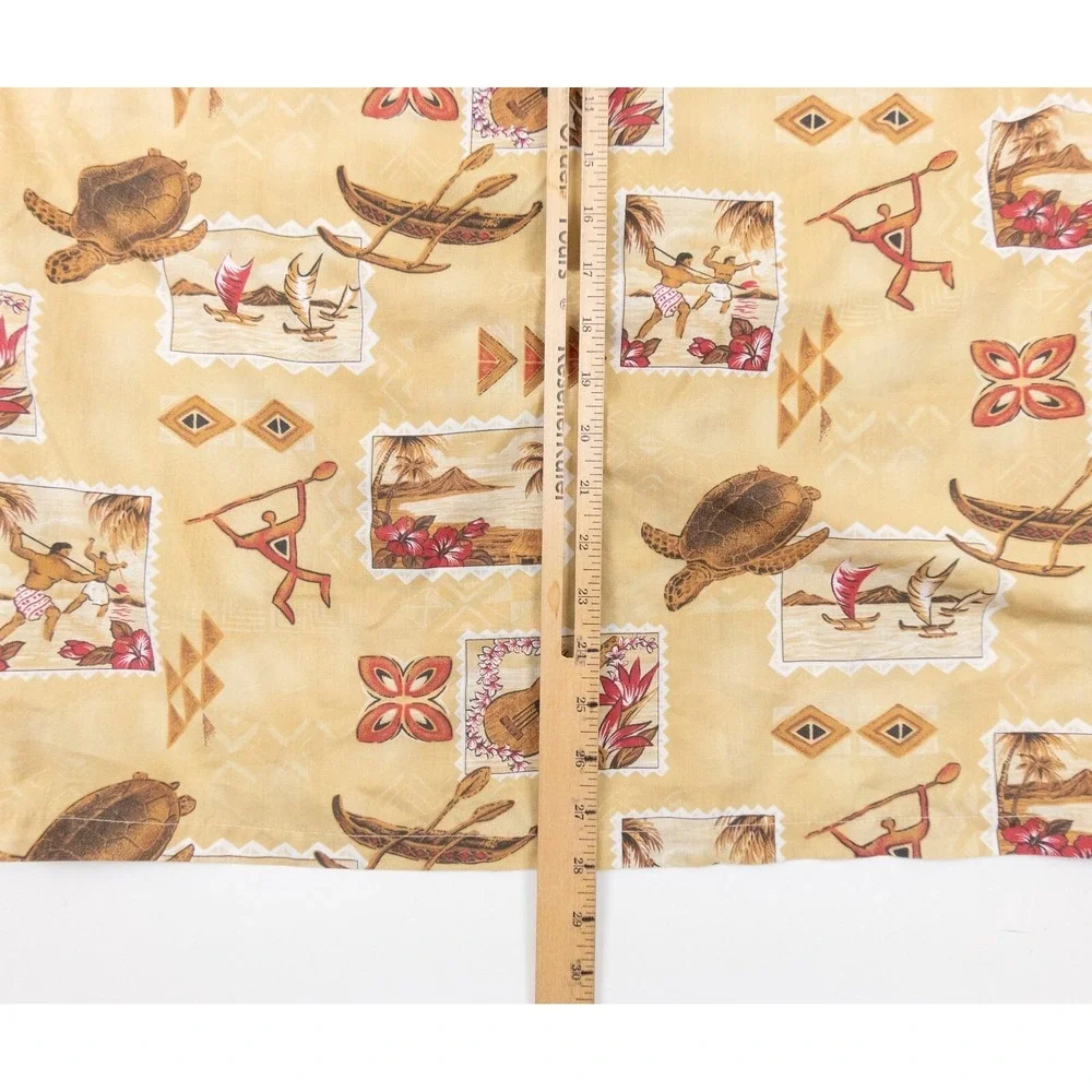 Ho Aloha Shirt Mens Medium Beige Hawaiian Button Up Short Sleeve Turtle Collared